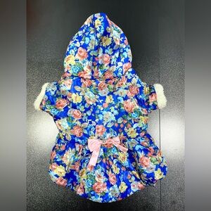 Floral Hooded Dog Coat with Pink Bow